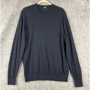 Uniqlo Wool‎ Sweater Mens Large Blue Crewneck Long Sleeve Classic Knit Minimal
